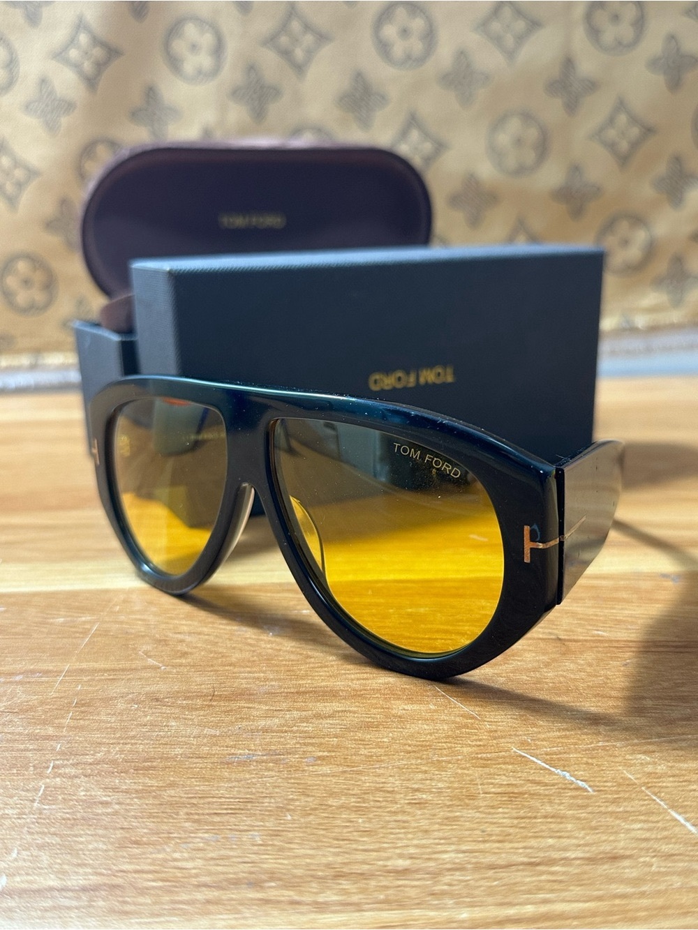 Tom Ford Men's Black Frame Sunglasses with Yellow Lenses